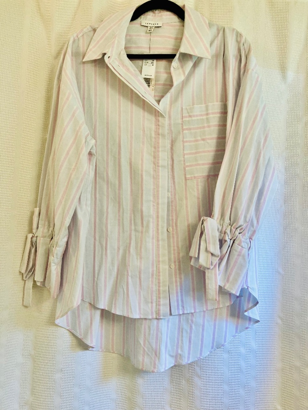 Popsicle Stripe Pink and Grey Button Down Oxford Self Tie Sleeves Size 8 US